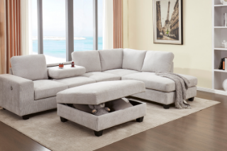 Picture of OSAKA Sectional Sofa (Light Color) - Chaise Facing Right with Ottoman