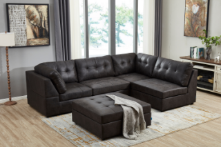 Picture of AUSTEN Foil-Printed Fabric Modular Sectional Sofa Range - 5PC Big Combo Set (Armlessx2 + Corner Facing Leftx1 + Corner Facing Rightx1 + Ottomanx1)