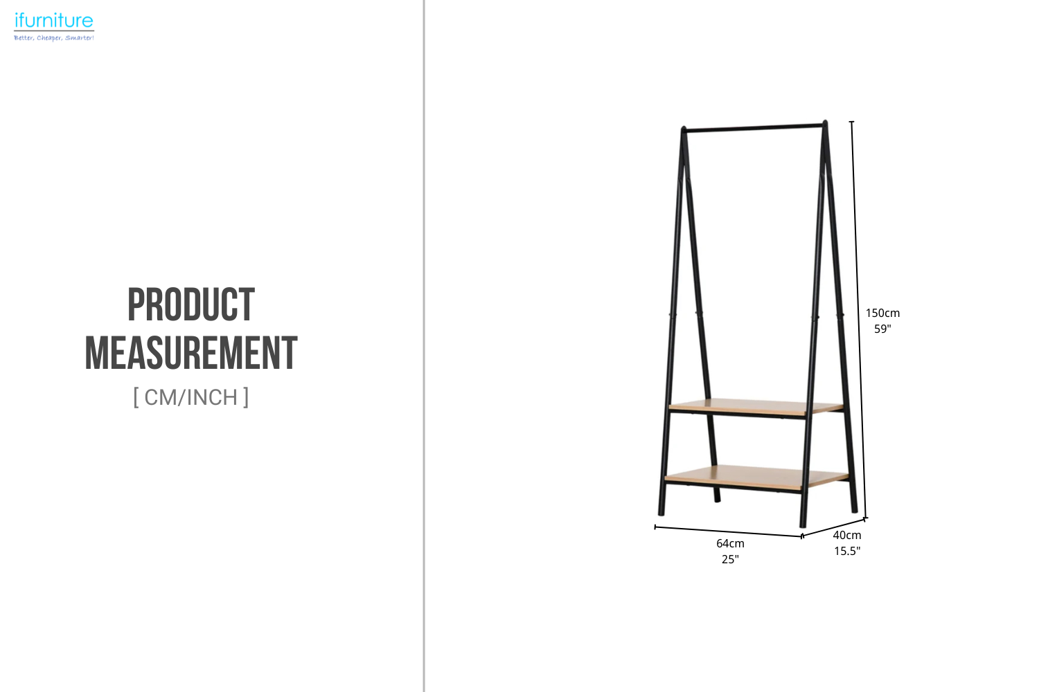 TRIPAR 150x64cm Hanging Rack with 2-Tier Shelves