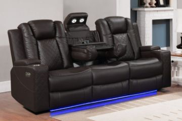 Picture of MONROSE Air Leather Dual Motor 3 Seater Reclining Sofa with Drop-Down Console USB Port, Power Socket & Wireless Charging (Brown)
