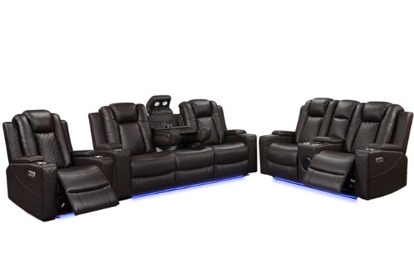 Picture of MONROSE Air Leather Dual Motor Reclining Sofa Range (Brown) - 3RRC+2RRC+1R Sofa Set
