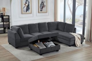 Picture of LIBERTY Premium Sectional Sofa (Dark Grey)  - Chaise Facing Right with Storage Ottoman 