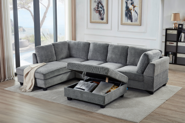 Picture of LIBERTY Premium Sectional Sofa (Grey) - Chaise Facing Left with Storage Ottoman