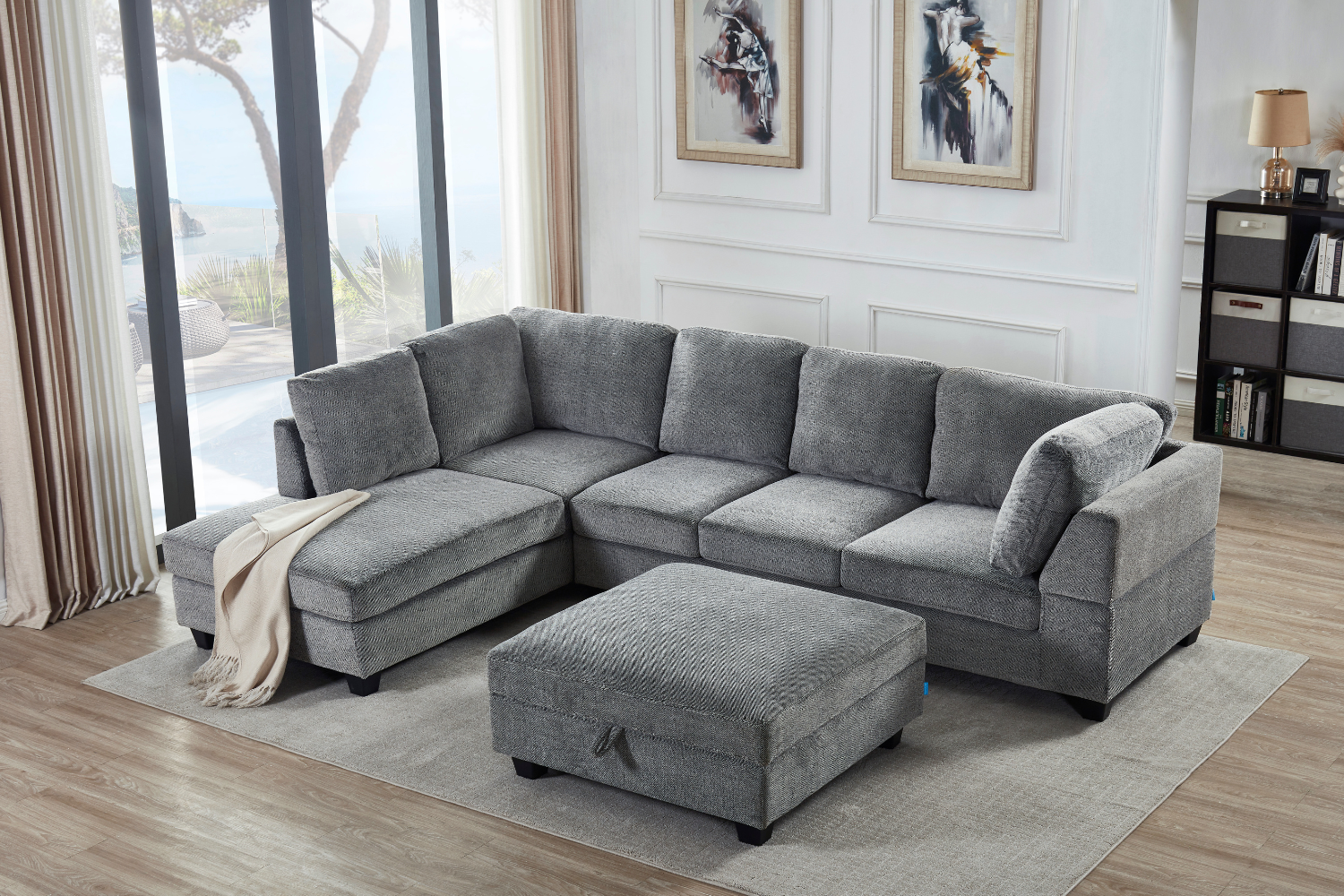 LIBERTY Premium Sectional Sofa (Grey) - Chaise Facing Right with