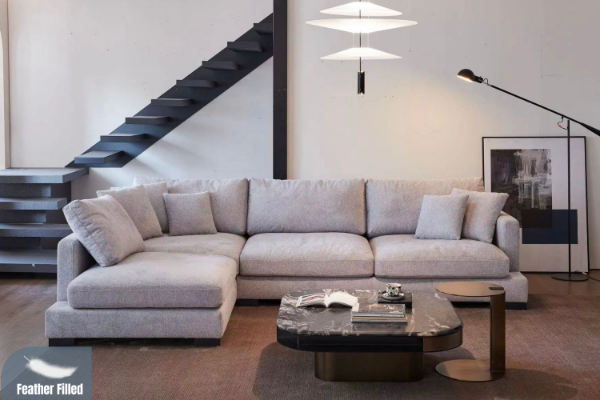 Picture of  [FLOOR MODEL CLEARANCE] WONDERLAND Chaise Facing Left Feather-Filled Fabric Sectional Sofa