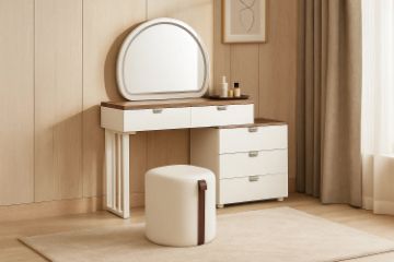Picture of THIAGO 5-Drawer Dressing Table with LED Mirror and Zerra Makeup Stool Set