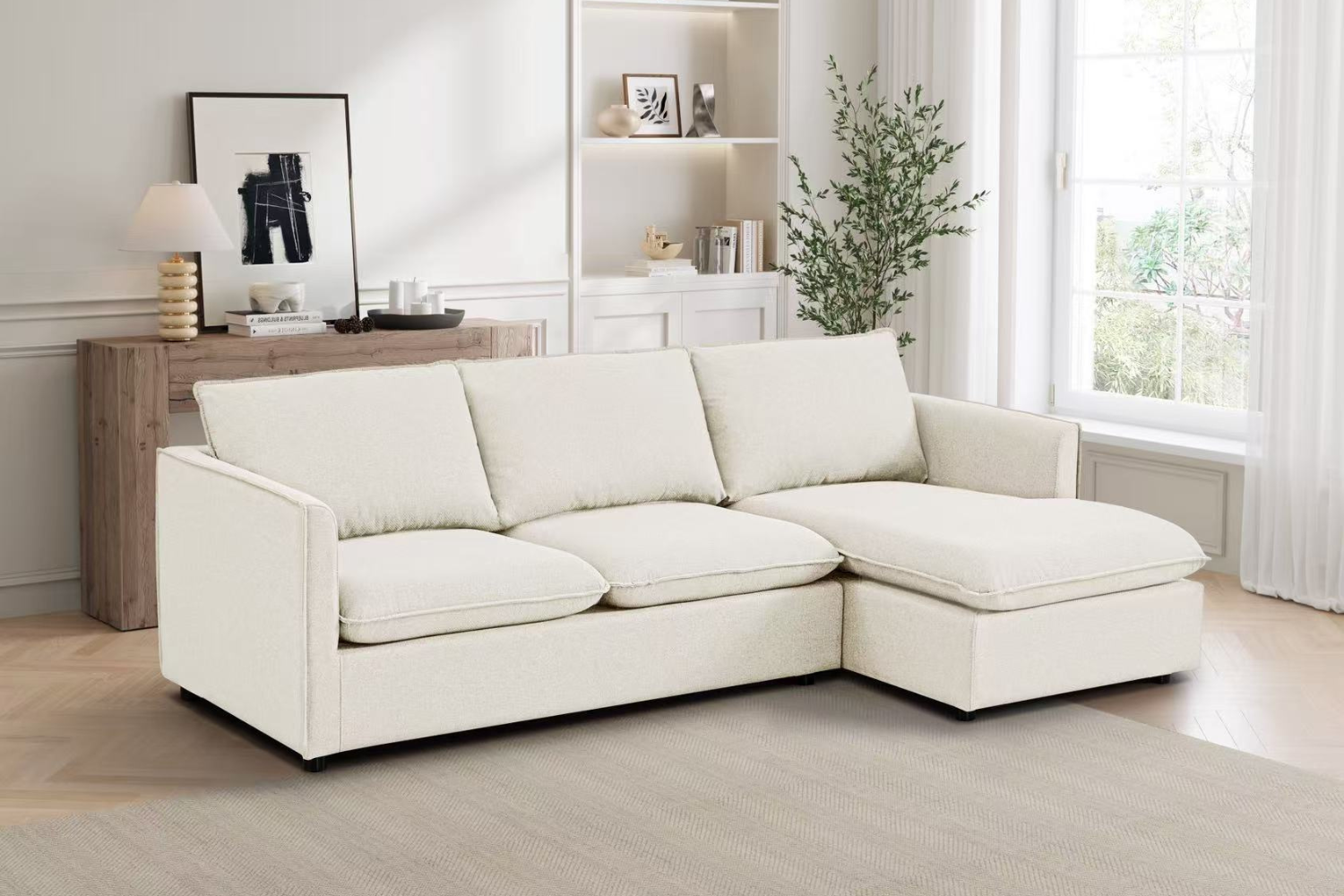 View of BENDON Fabric Sectional Sofa (Off White) - Water Resistant
