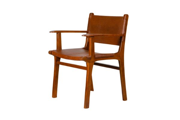 Picture of MEHRI 100% Genuine Goat Leather Solid Teakwood Armchair