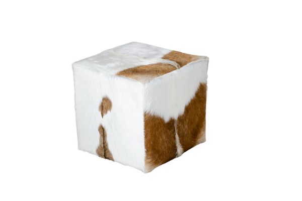 Picture of SOFIA Natural Goat Hide Solid Teakwood Square Stool