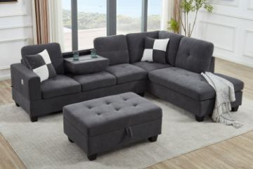 Picture of NEBULA Pro Sectional Sofa with Storage Ottoman & Drop-Down Console & USB Port (Dark Grey)