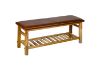Picture of NAPLES 121 Natural Cow Leather Solid Teakwood Bench with Shelf