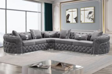 Picture of [FLOOR MODEL CLEARANCE] PIEDMONT Chesterfield Velvet Sectional Sofa (Grey)