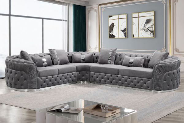 Picture of [FLOOR MODEL CLEARANCE] PIEDMONT Chesterfield Velvet Sectional Sofa (Grey)