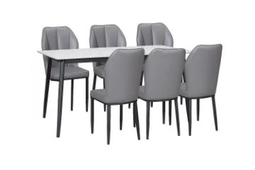 Picture of MIKASA 140 Sintered Stone Top 7PC Dining Set (Crisp-White Table + 6 Dark Grey Chairs)