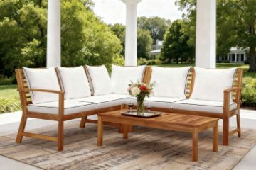 Picture of WATFORD Solid Acacia Wood Outdoor Lounge Corner Sofa Set 