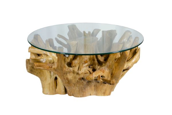 Picture of Takara D90 Tempered Glass Top Handcrafted Teak Root Coffee Table