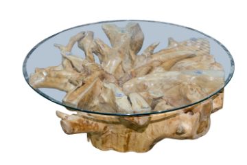 Picture of Takara D110 Tempered Glass Top Handcrafted Teak Root Coffee Table