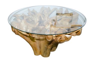 Picture of Takara D130 Tempered Glass Top Handcrafted Teak Root Dining Table