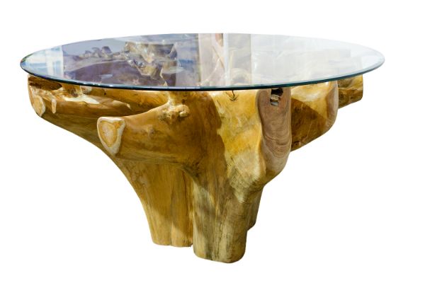 Picture of Takara D130 Tempered Glass Top Handcrafted Teak Root Dining Table