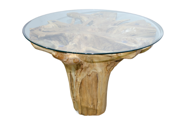 Picture of Takara D110 Tempered Glass Top Handcrafted Teak Root Dining Table