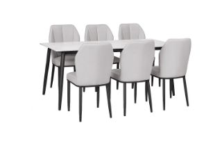 Picture of MIKASA 140 Sintered Stone Top 7PC Dining Set (Crisp-White Table + 6 Light Grey Chairs)