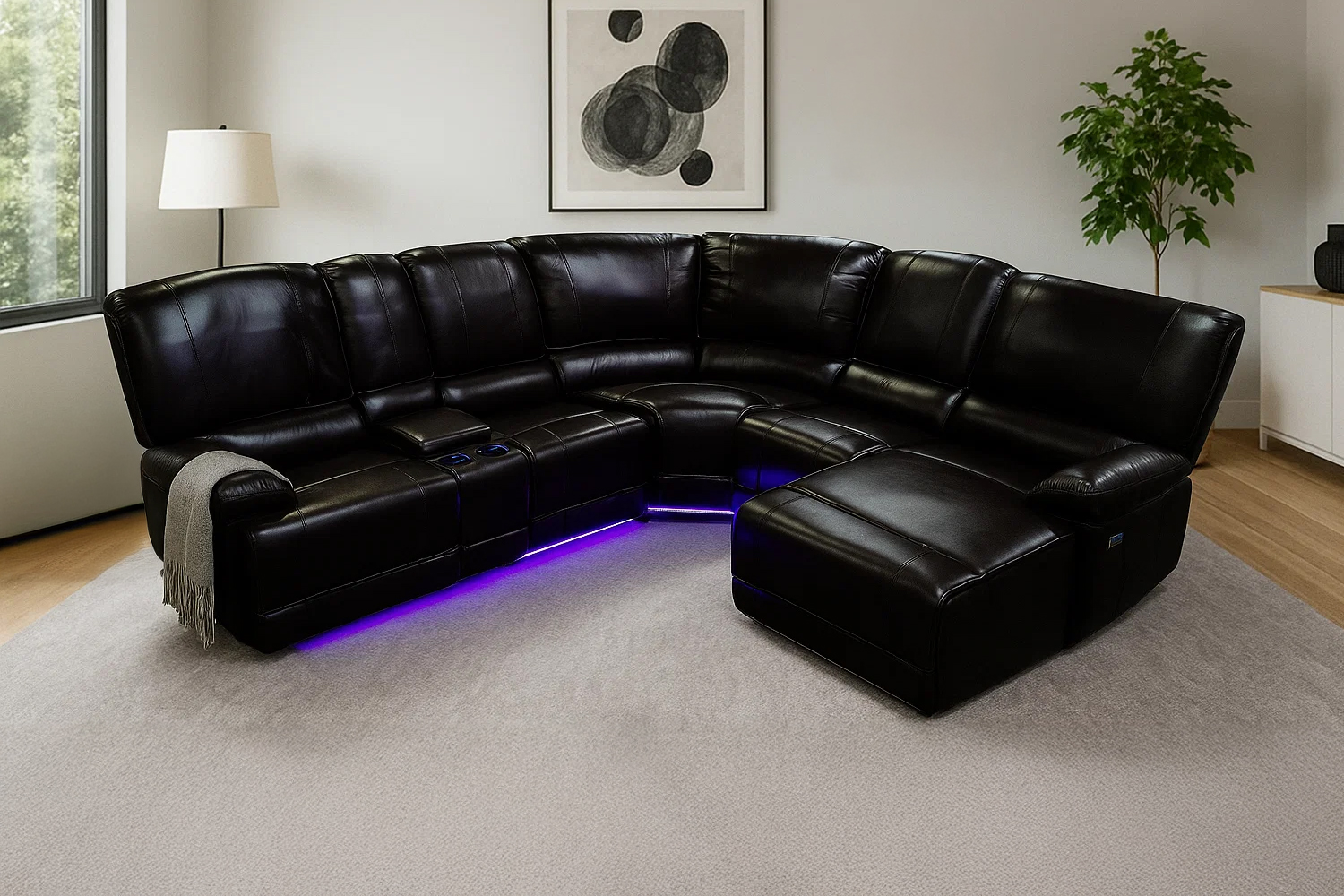 ORREN Air Leather Power Reclining Sectional Sofa with LED Lights ...