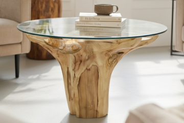 Picture of Takara D110 Tempered Glass Top Handcrafted Teak Root Dining Table