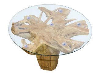 Picture of Takara D110 Tempered Glass Top Handcrafted Teak Root Dining Table
