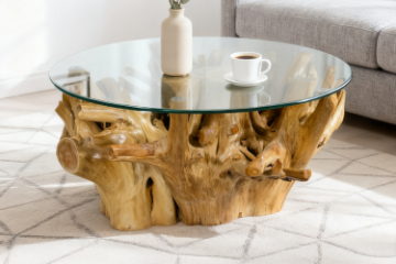 Picture of Takara D90 Tempered Glass Top Handcrafted Teak Root Coffee Table