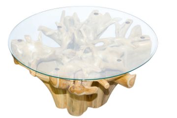 Picture of Takara D130 Tempered Glass Top Handcrafted Teak Root Dining Table
