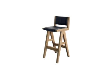 Picture of TIMBERA Solid Reclaimed Pine Wood Frame Bar Chair with Genuine Leather Seat and Backrest