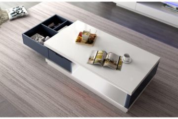 Picture of  [FLOOR MODEL CLEARANCE] HANIMONT 120 Coffee Table with LED Lights (Swivel Storage/High Gloss White Top) 