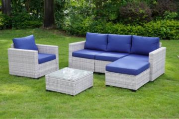 Picture of EUDY 6PC Modular Wicker Outdoor Lounge Sofa Set (Grey+Blue)
