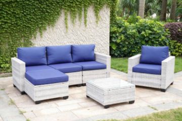 Picture of EUDY 6PC Modular Wicker Outdoor Lounge Sofa Set (Grey+Blue)