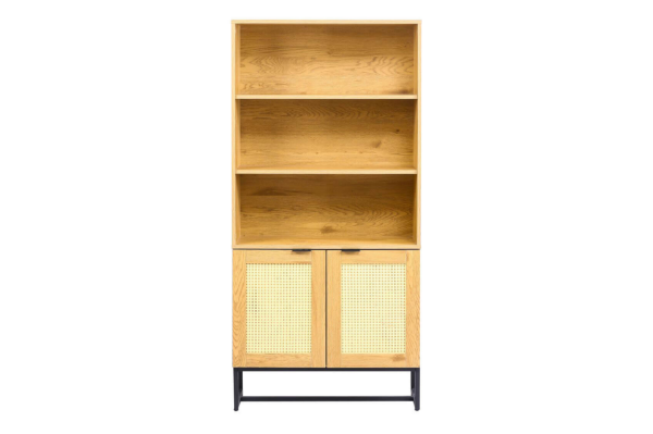Picture of  [FLOOR MODEL CLEARANCE]  SAILOR 2-Door Bookshelf with Rattan (Oak Colour)