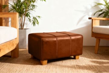 Picture of SHILPI Natural Cow Leather Solid Teakwood Bench