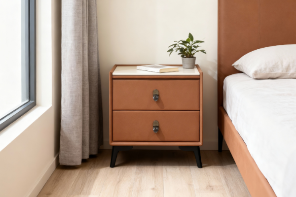 Picture of CUBA 2-Drawer Sintered Stone Top Bedside Table (Brown)