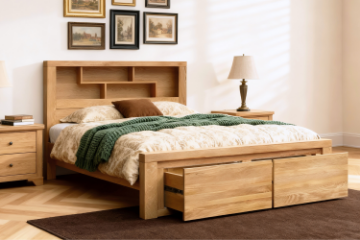 Picture of HEYFIELD Solid Oak Bedframe with Storage in Queen/Super King Size