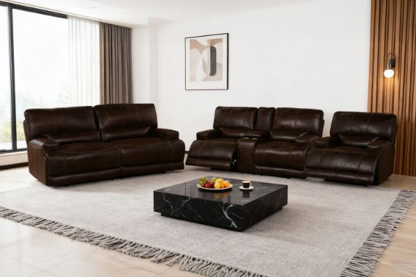 Picture of DAWSON Power Reclining Foil-Printed Fabric Sofa Range with Storage Console & Cup Holders