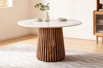Picture of ALLEY D129 Solid Acacia Wood Round Dining Table with Marble Top