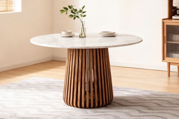 Picture of ALLEY D129 Solid Acacia Wood Round Dining Table with Marble Top