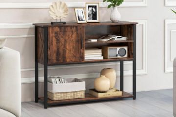 Picture of BESTIER Console Table with Storage Cabinet and Shelves  (Brown)