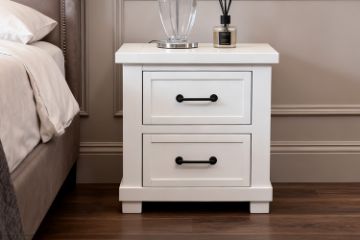 Picture of PURELAND Solid Pine Wood 2-Drawer Bedside Table (White)