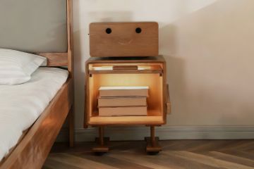 Picture of M-O 360° Swivel Head Solid Wood Bedside Table with 3 Colours LED Lighting 