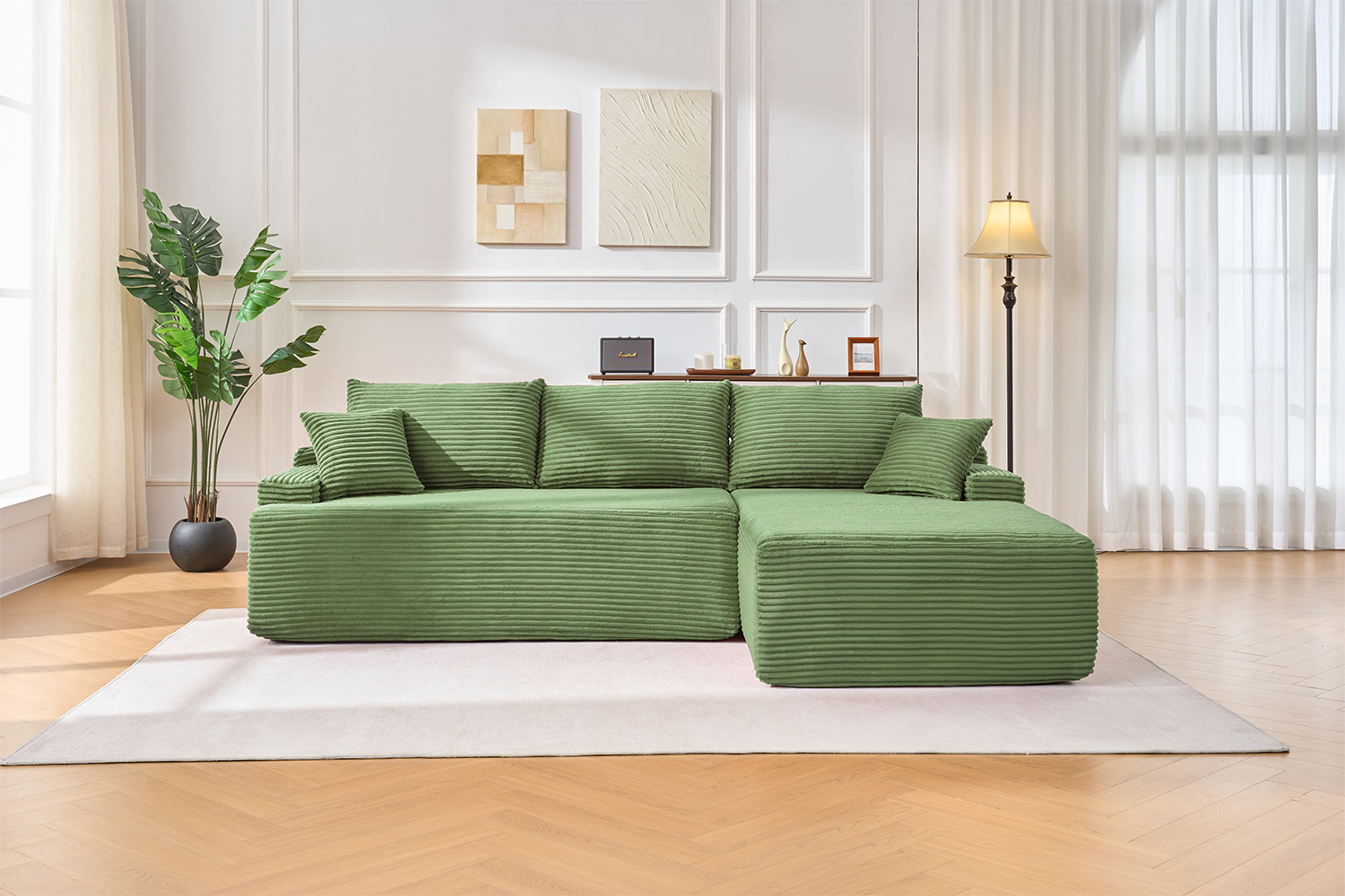 ASHFORD Fabric Sectional Compressed Sofa (Green)