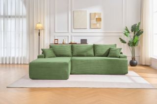 Picture of ASHFORD Fabric Sectional Compressed Sofa (Green) - Chaise Facing Left