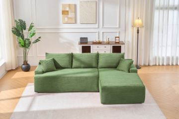 Picture of ASHFORD Fabric Sectional Compressed Sofa (Green) - Chaise Facing Right