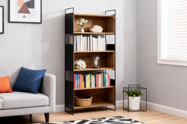 Picture of ELMORE 190x90cm Reclaimed Pine Wood Narrow Iron Shelf