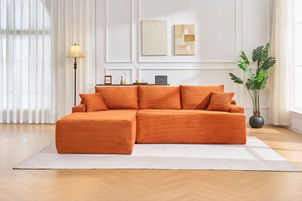 Picture of ASHFORD Fabric Sectional Compressed Sofa (Orange) - Chaise Facing Left