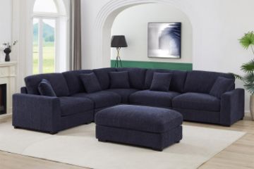 Picture of MORIO Fabric Sectional Modular Sofa with Ottoman (Dark Blue)